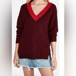Burgundy and red v-neck sweater by Express